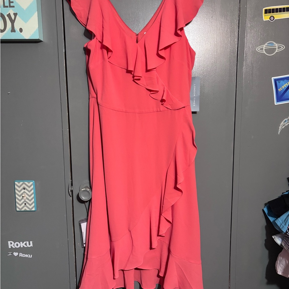 London Times Asymmetrical Coral Dress